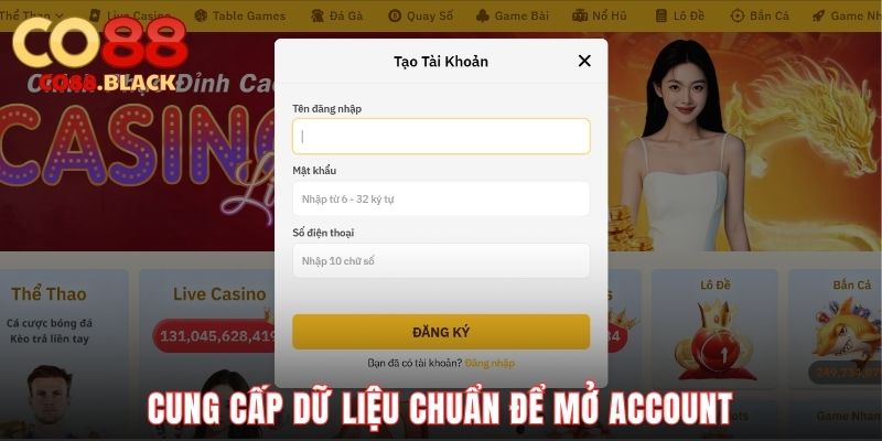 Cung cấp dữ liệu chuẩn để mở account